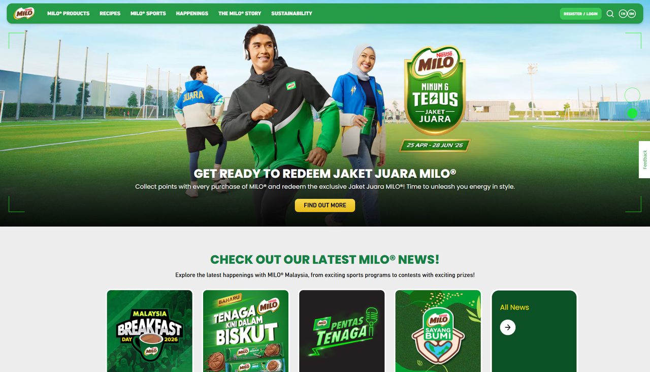 MILO Malaysia website homepage
